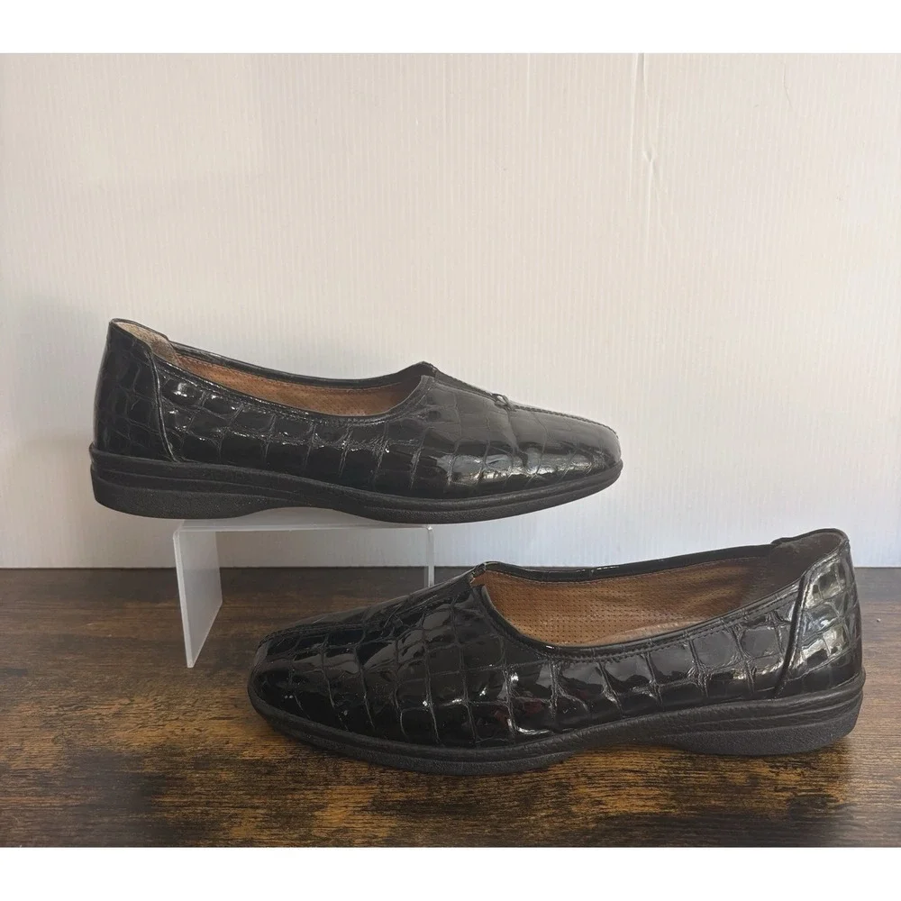 Gabor Ballet‎ Loafers Womens Sz 9 Black Patent Leather Reptile Print